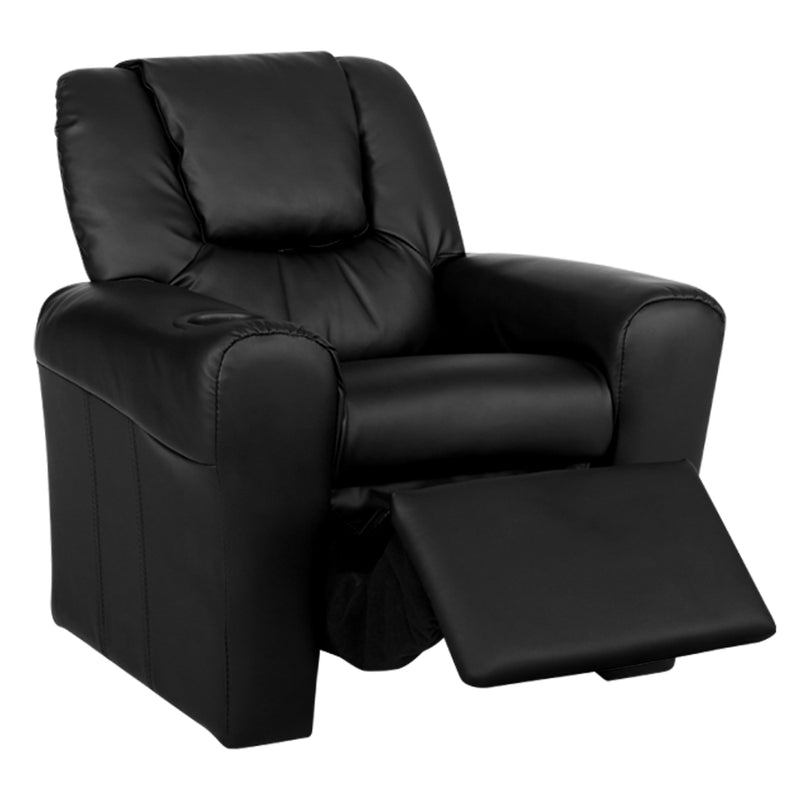 Keezi Kids Recliner Chair | Plush PU Leather Built-in Cup Holder Black