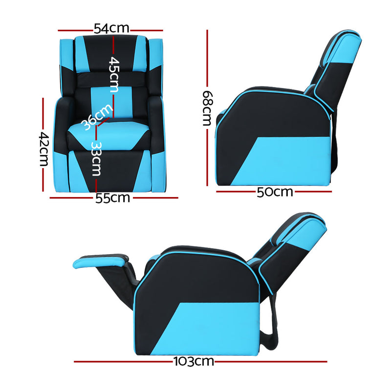 Keezi Kids Recliner Chair PU Leather Gaming Sofa Armchair Black/Blue