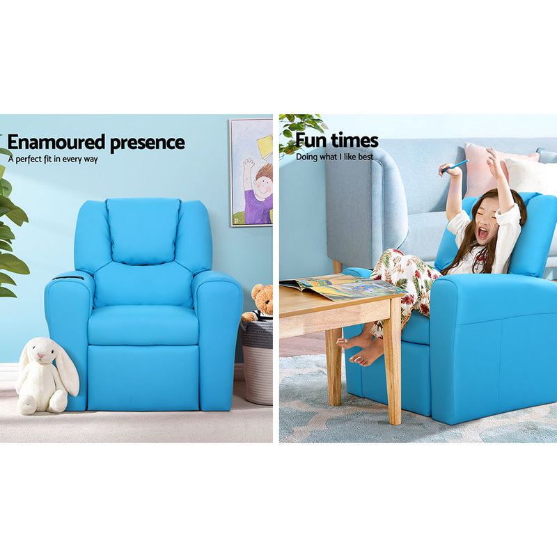 Kids Recliner Chair in Blue - Plush PU Leather Armchair