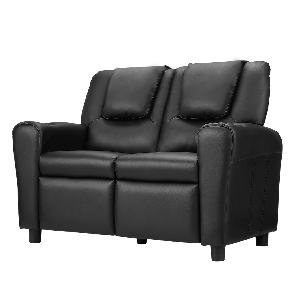 Keezi Kids Recliner Chair Double PU Leather Sofa Lounge Couch Armchair - Black