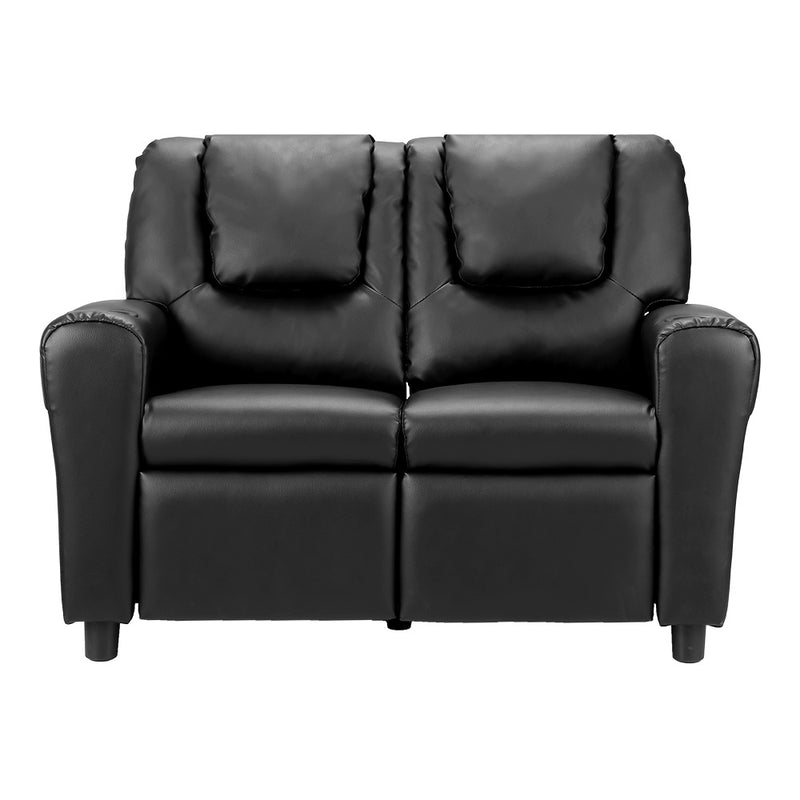 Keezi Kids Recliner Chair Double PU Leather Sofa Lounge Couch Armchair - Black