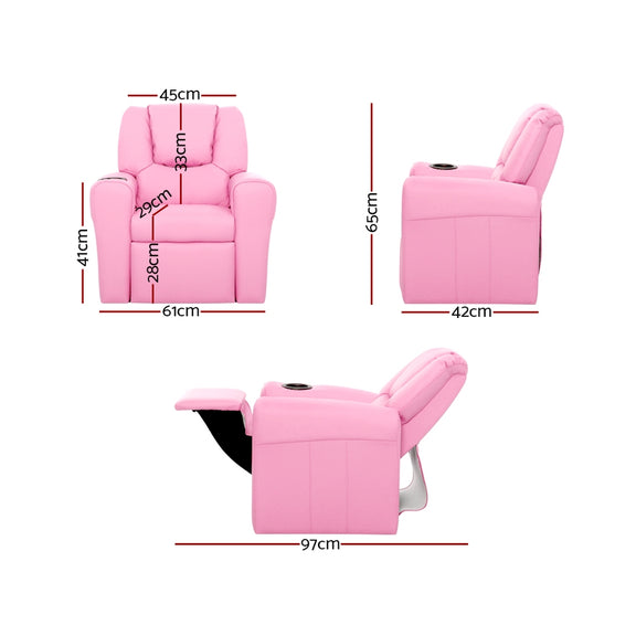 Dimensions of Keezi Kids Recliner Chair Pink PU Leather Sofa Lounge Couch Children Armchair