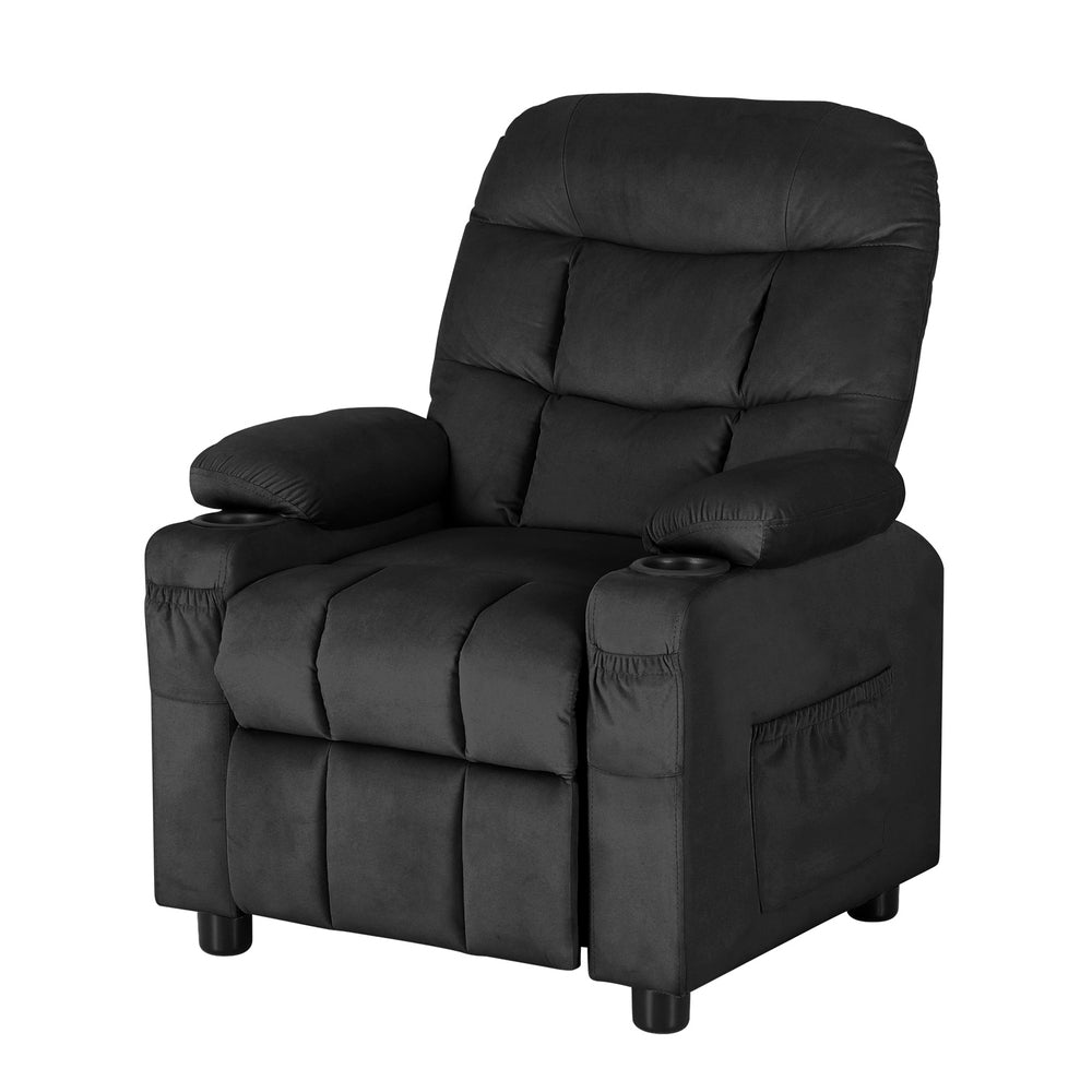 Keezi Kids Recliner Chair Black Velvet Sofa Lounge Couch Children Armchair