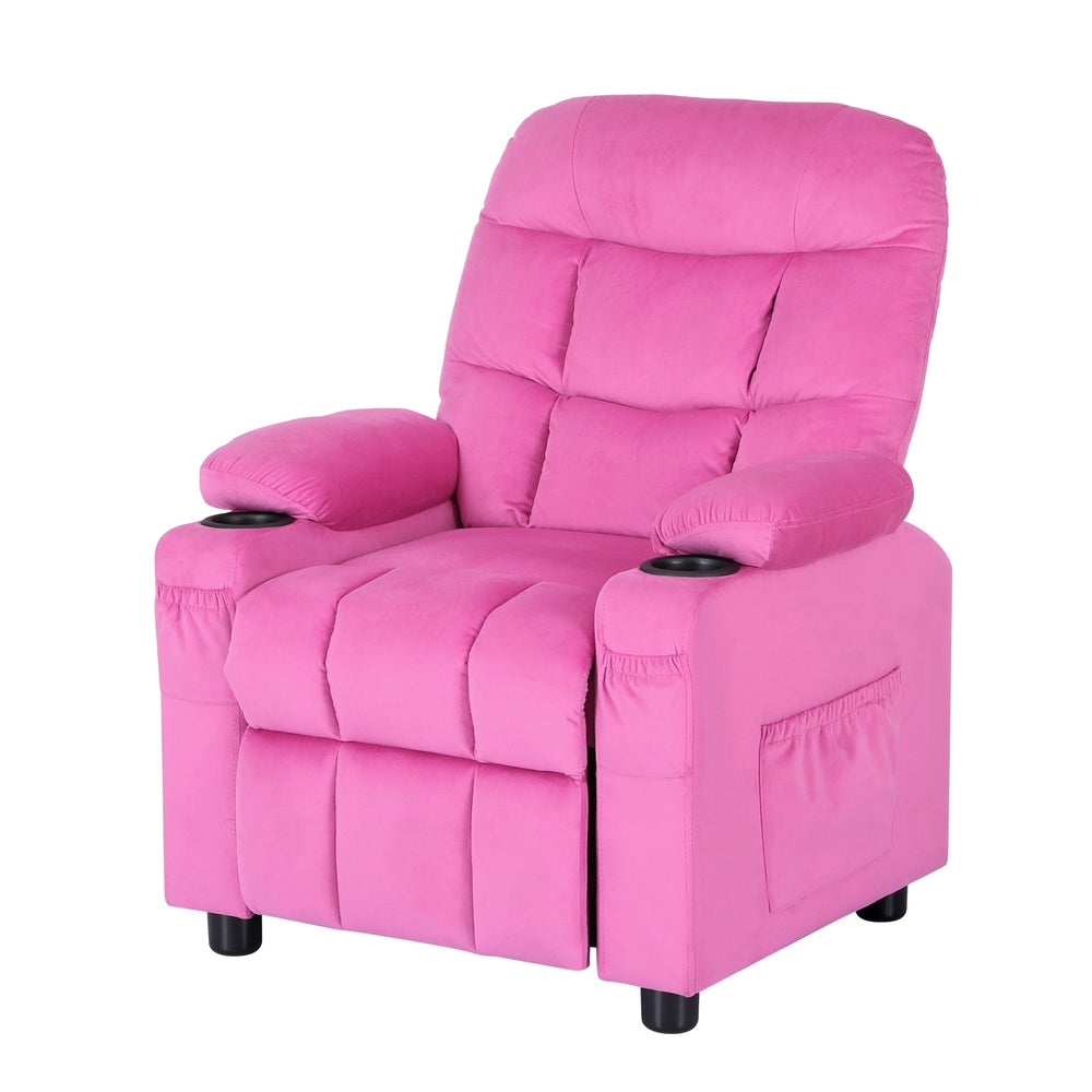 Keezi Kids Recliner Chair Pink Velvet Sofa Lounge Couch Children Armchair