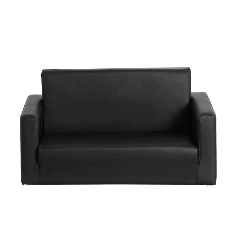 Keezi Kids 2-Seater Sofa Children's Flip Open Couch PU Leather Armchair Black