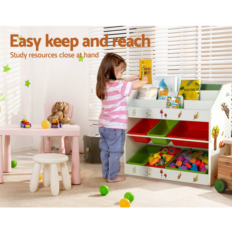 Keezi Kids Bookshelf |Toy Box Organiser Display Shelf Storage