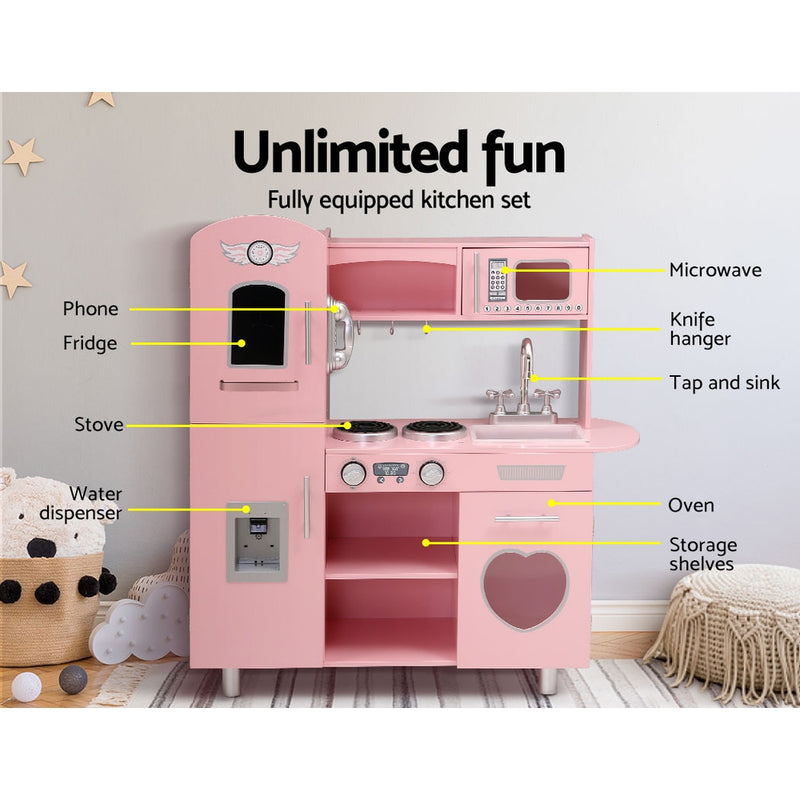 Keezi Kids Wooden Kitchen Play Set | Pretend Cooking Toys for Children | Pink