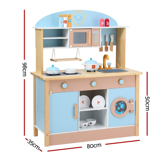 Keezi Kids Wooden Pretend Kitchen Play Set 80CM Blue