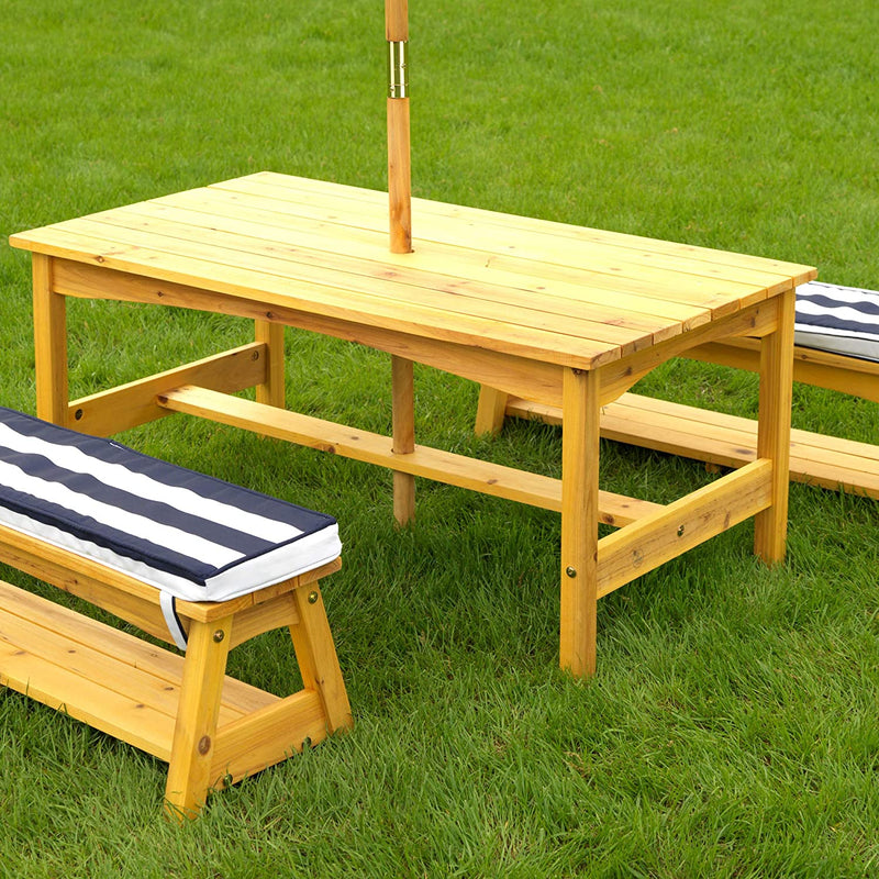 Kids Outdoor Table & Bench Set with Cushions & Umbrella NAVY