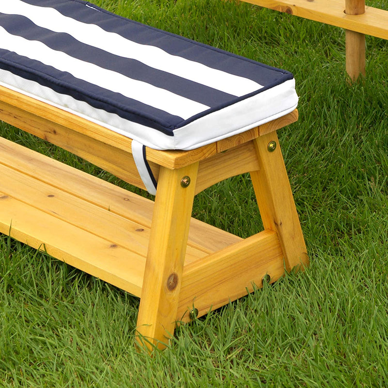 Kids Outdoor Table & Bench Set with Cushions & Umbrella NAVY