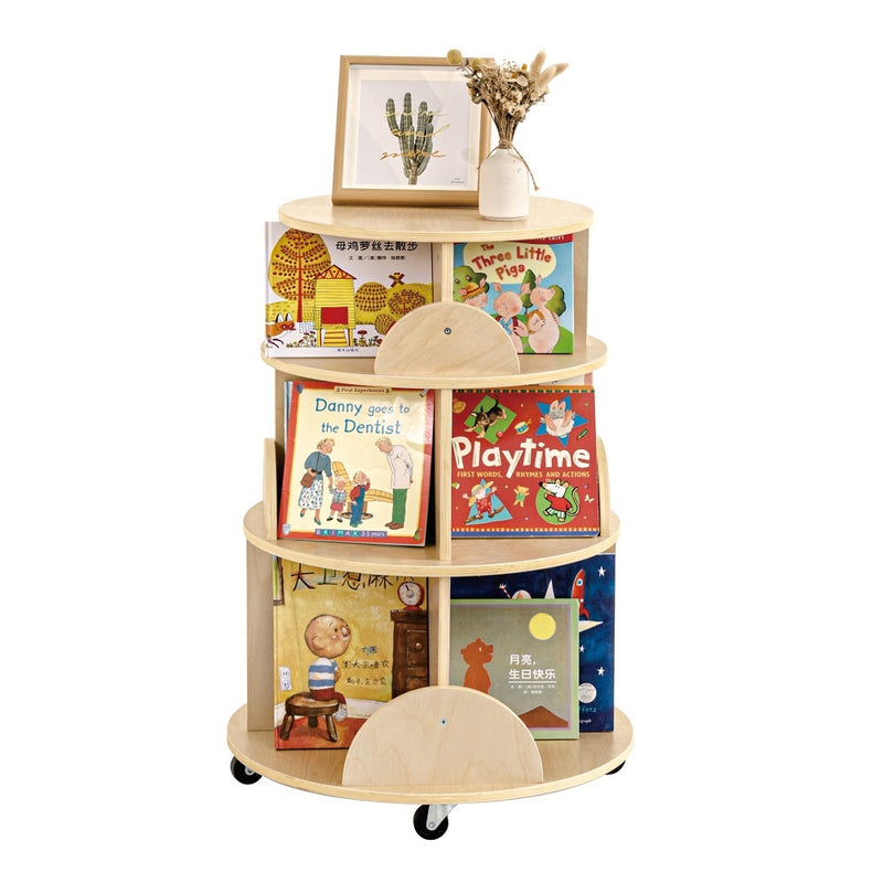 Jooyes Kids Rotating Wooden Display Bookcase with Castors