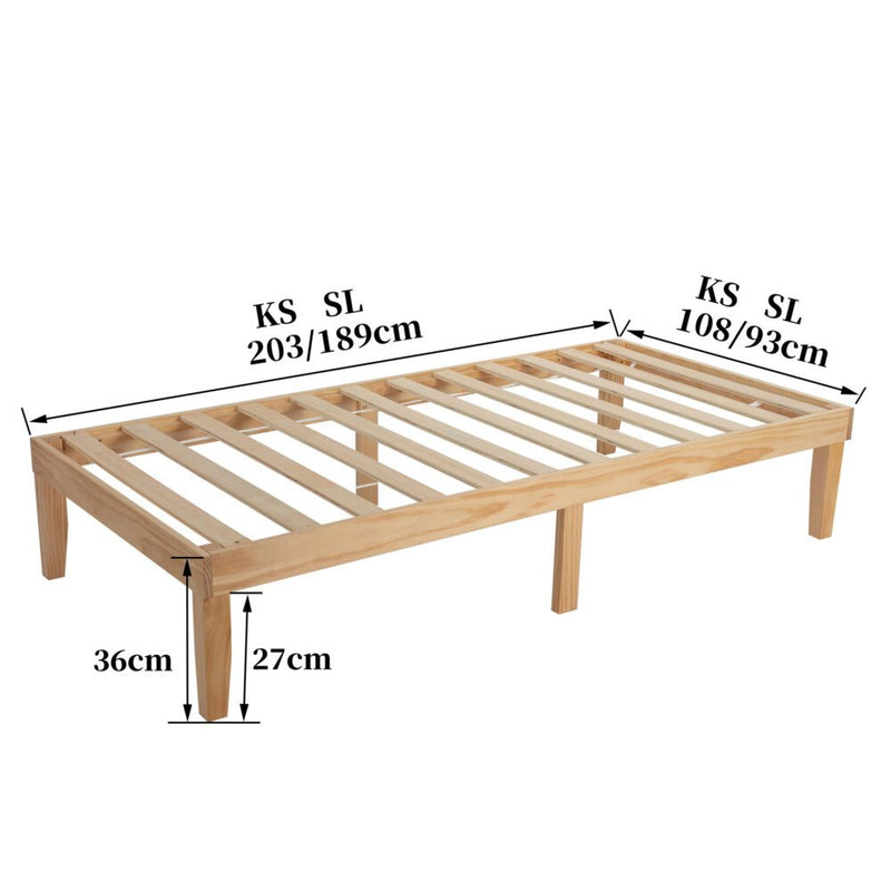 King Single Size Warm Natural Wood Bed Base Frame