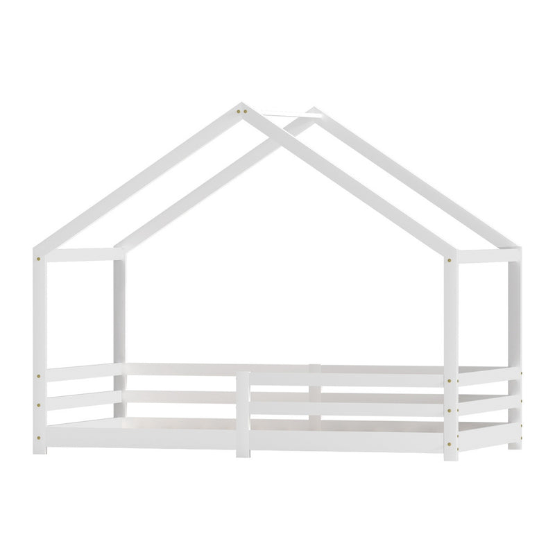 Artiss AMOS Wooden Kids Single Bed Frame House Design White