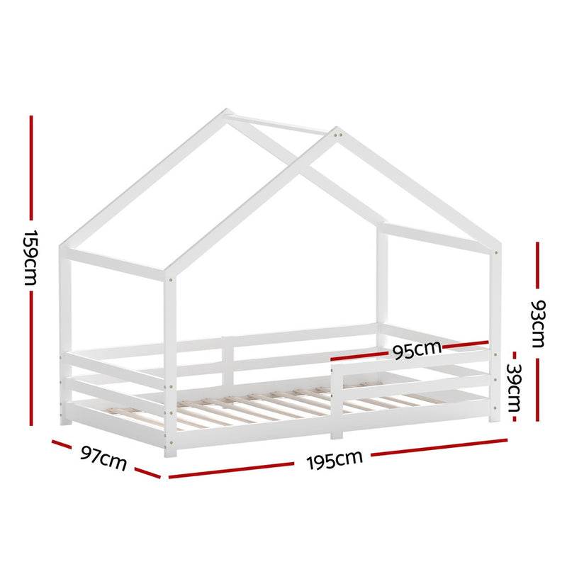 Artiss AMOS Wooden Kids Single Bed Frame House Design White