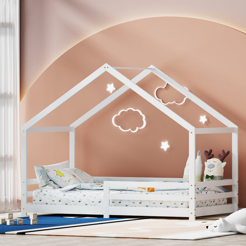 Artiss AMOS Wooden Kids Single Bed Frame House Design White