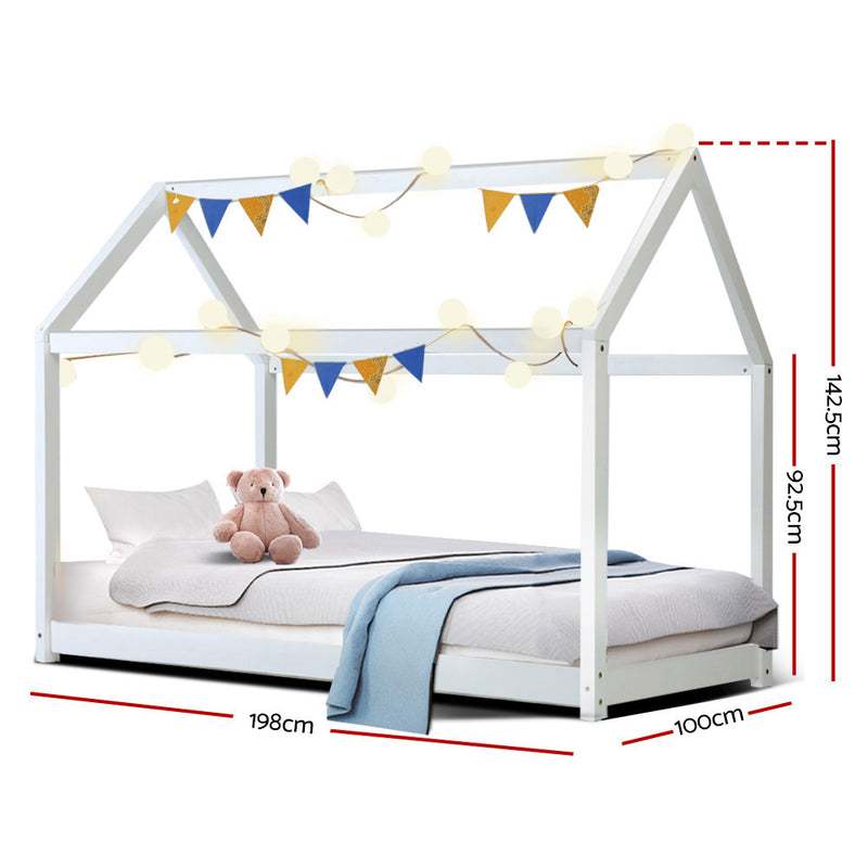 Artiss CASA Wooden Kids House Bed Frame White