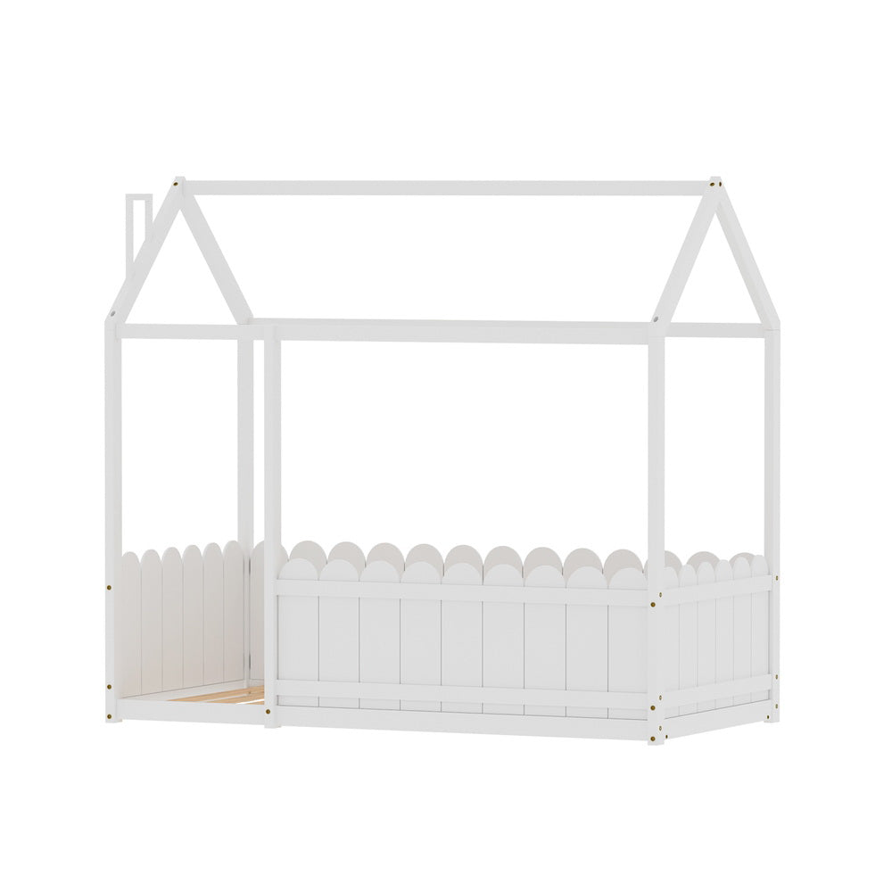 Artiss KORI Wooden Kids House Single Bed Frame White