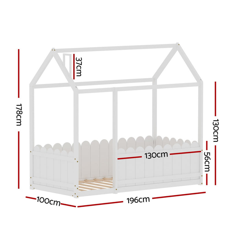 Artiss KORI Wooden Kids House Single Bed Frame White