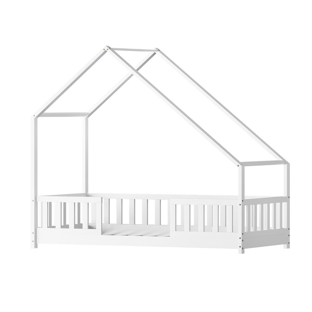 Artiss PAVO Wooden Kids House Bed Frame Single Size White