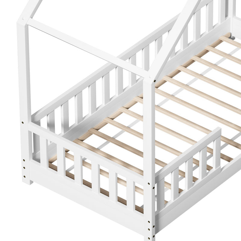 Artiss PAVO Wooden Kids House Bed Frame Single Size White