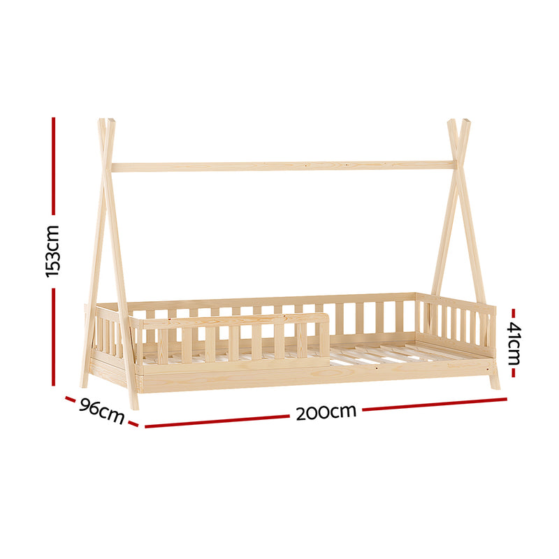 Artiss Kids House Bed Frame Wooden Oak