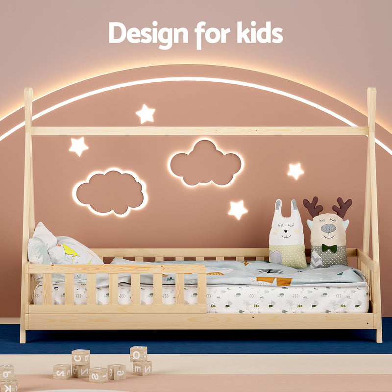 Artiss Kids House Bed Frame Wooden Oak