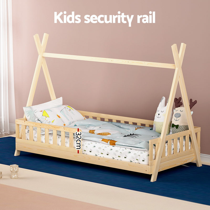 Artiss Kids House Bed Frame Wooden Oak