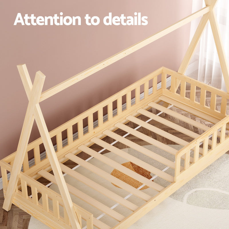 Artiss Kids House Bed Frame Wooden Oak