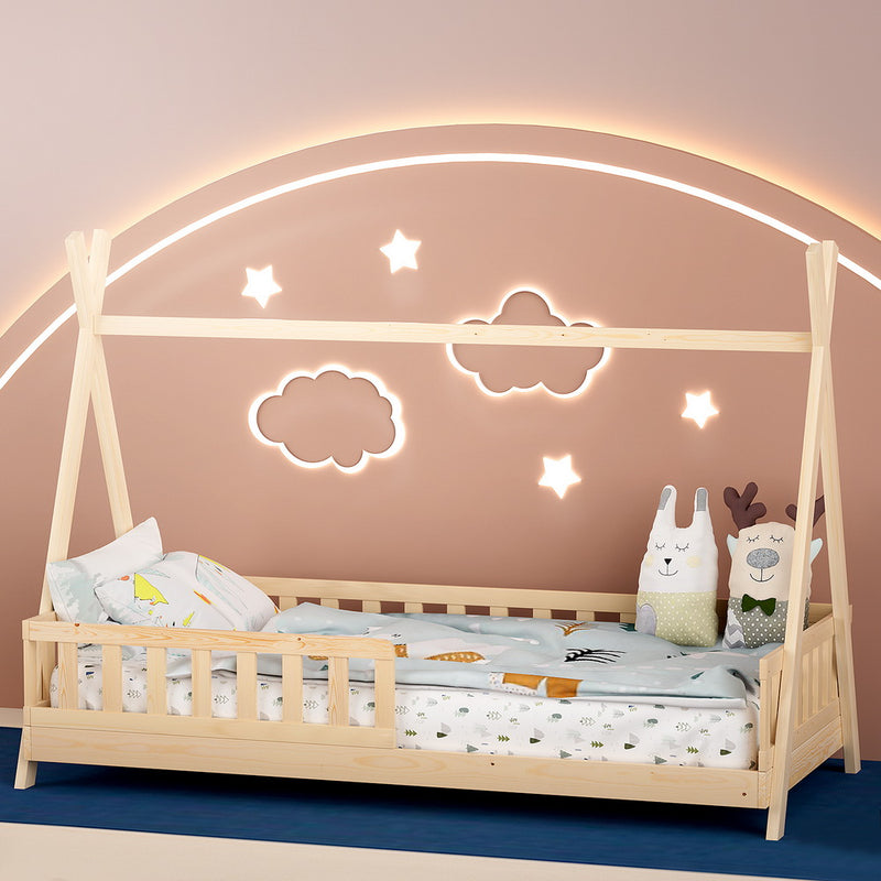 Artiss Kids House Bed Frame Wooden Oak